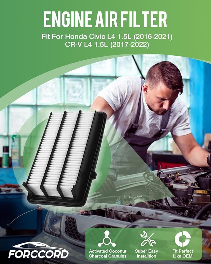 Cabin & Engine Air Filter Fit for Honda Civic L4 1.5L (2016-2021), CR-V CRV L4 1.5L (2017-2022) (All Only Gas, Not Hybrid) Activated Carbon Cabin Filter Replace#CF11182 CA12050 Accessories