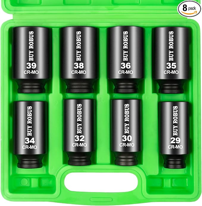 Axle Nut Impact Socket Set, 1/2" Drive Deep 12 Point 8-Piece Metric 29mm, 30mm, 32mm, 34mm, 35mm, 36mm, 38mm, 39mm Socket, Large Socket Set with Storage Case for Auto Repair, Removing