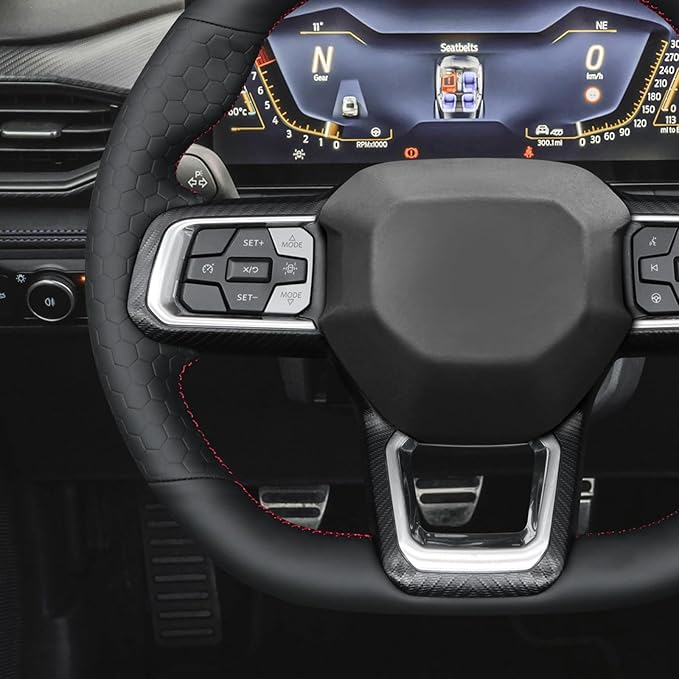 MEWANT Hand Stitch Black Smooth Hexagon Embossed Artificial Leather Steering Wheel Cover Wrap for Ford Mustang 2024