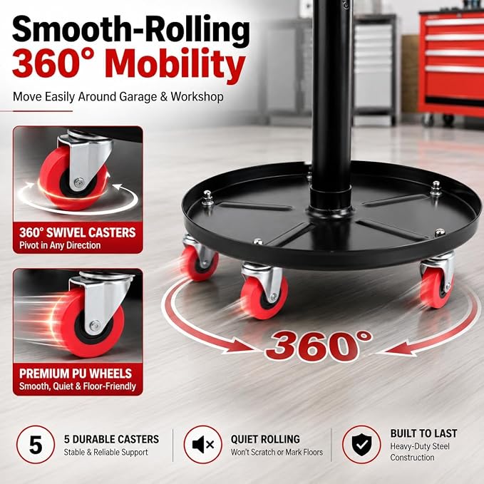 PowerSmart Pneumatic Roller Seat with Wheels, Adjustable Rolling Mechanic Stool with Tool Tray, Hydraulic Garage Shop Stool, 330 lbs Capacity Swivel Creeper Seat for Automotive Repair