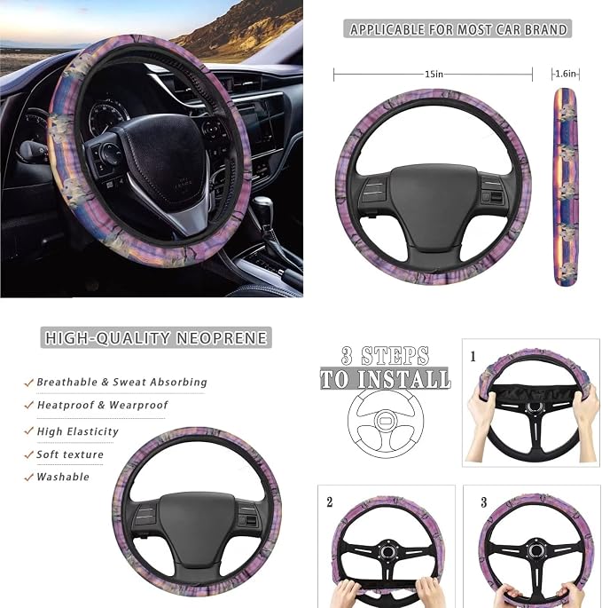 Suobstales Beach Horse Car Seat Covers for Women Animal Print Car Accessories with Steering Wheel Cover, Universal Seat Belt Pads, Cup Coaster, Keychain Full Set Interior Cover for Trucks SUV Van