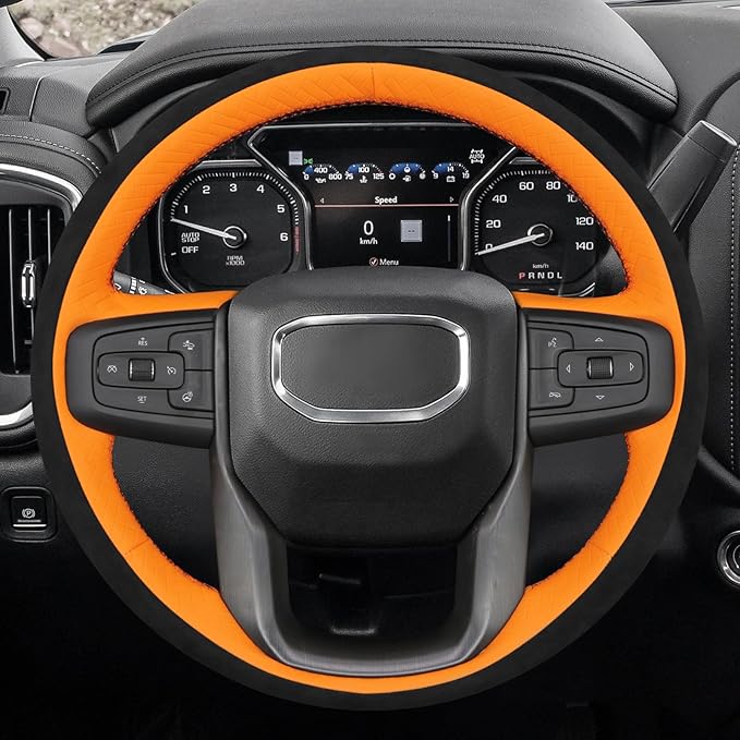 MEWANT Hand Stitch 3D Style Steering Wheel Protector Wrap Cover for GMC Sierra 1500 2019-2023/Sierra 1500 Limited 2022/Sierra 2500 2020-2024/Sierra 3500 2020-2024/Yukon 2021-2023