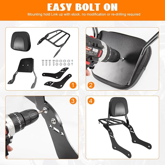 Motorcycle Sissy Bar Detachable Rear Passenger Backrest with Luggage Rack Backrest Pad for Honda Rebel 1100 1100T CMX1100 DCT 2021-2026 Replace OEM P/N:08R71-MLA-A00MLA-A00