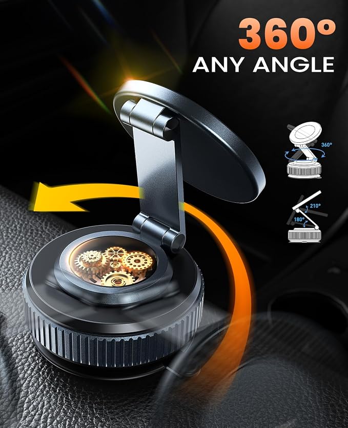 Jononser Suction Phone Mount for Car Dashboard/Windshield - 360°Adjustable Magnetic Phone Holder for Car, Foldable Car Phone Holder for iPhone 17/16/15/14/13/12 Series (Carbon Fiber & Aluminum Alloy)