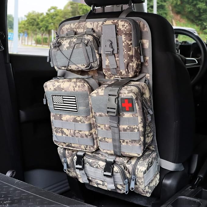 MAIKER Tactical Car Seat Back Organizer, Upgrade Tactical Vehicle Panel Organizer with 5 Detachable Molle Pouch, Universal fits for Most of Vehicle