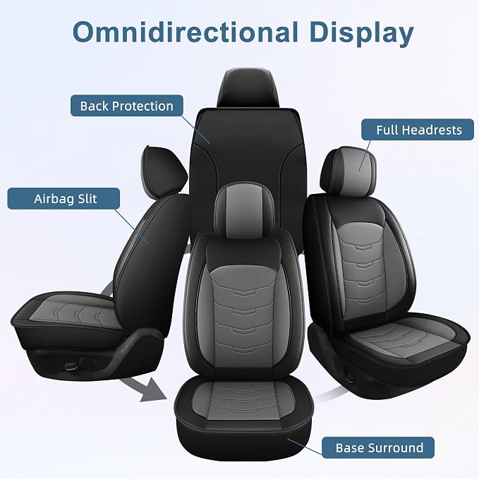 2 Front Seat Covers Fit for Buick Rendezvous 2002-2007 Car Luxury Leather Waterproof Scratch-Resistant Protectors Automotive Seat Cushion with Airbag Compatible (2 Seats,Black&Grey)