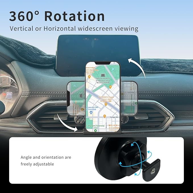 Car Phone Mount for Mazda CX5 CX-5 2017–2026, Vehicle-Specific Magnetic Car Phone Holder, MagSafe Compatible with Metal Ring, 360° Rotating Adjustable Hands-Free Cell Phone Mount