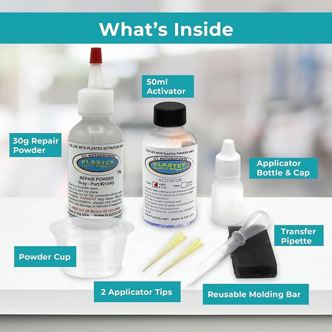Plastex Plastic Repair Kits - Easily Glue, Repair or Remake Broken Plastic, Fiberglass, Wood & More! (Standard Gray Kit)