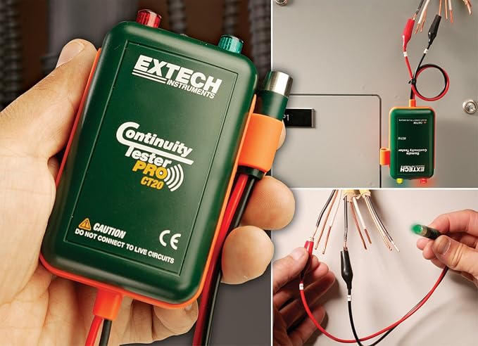 Extech CT20 Remote and Local Continuity Tester with Remote Probe, Audible Tone, Long-Distance Cable Testing, LED Indicators, Hands-Free Operation for Electrical, HVAC, Telecom and Low-Voltage Work | Detachable remote probe, one-person cable testing, LE...