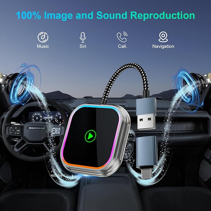 Wireless Carplay Adapter for iPhone, 2025 Upgraded for Apple Carplay Dongle USB and Type C Port, Plug & Play, Auto Connect,Convert Wired to Wireless,Grey