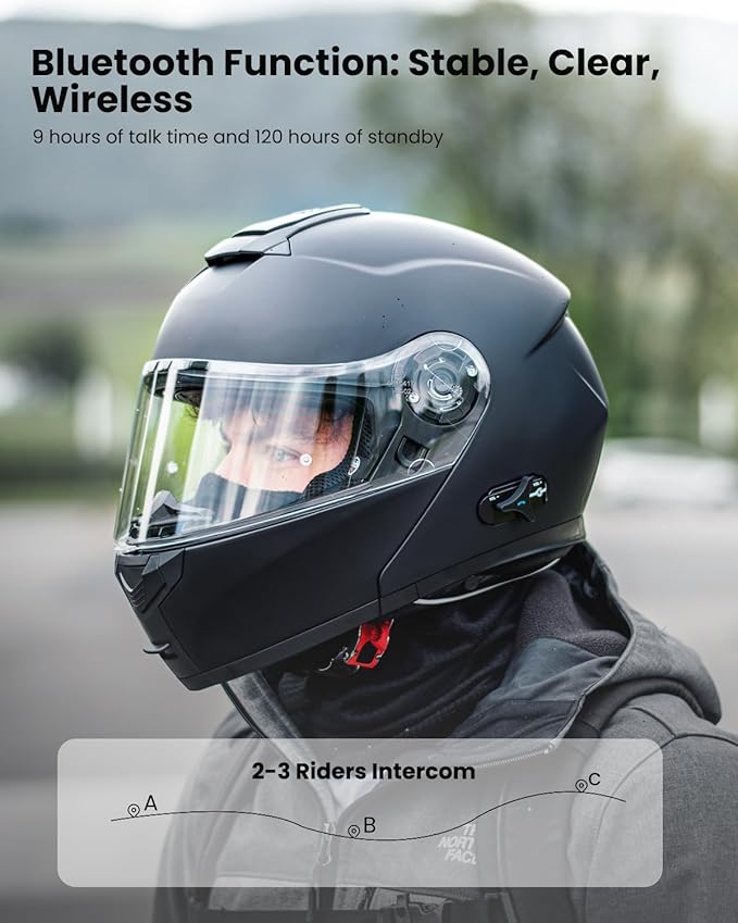 ILM 159BT Bluetooth Modular Motorcycle Helmet 2-3 Riders Intercom Full Face Flip up Casco DOT with Face Mask (MatteBlack, M)