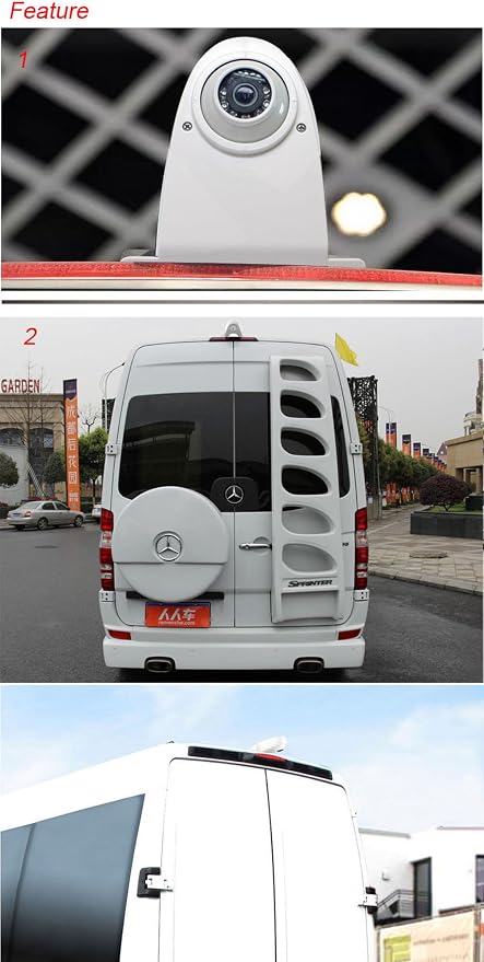 Universal Camera Car Top Mount Rear View Reverse Parking Camera,Replacement for Citroen Berlingo Jumper Jumpy Nemo Dacia Dokker Van Nissan Navara HD All RV Models (White Camera with 7 inch Monitor)