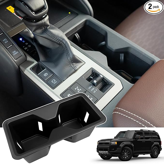 Center Console Cupholder Insert for 2026 2025 2024 Toyota Land Cruiser 1958 LC250 Prado Cup Holder Liners - Protector Cup Drink Coaster Black Car Interior Accessories - TPE