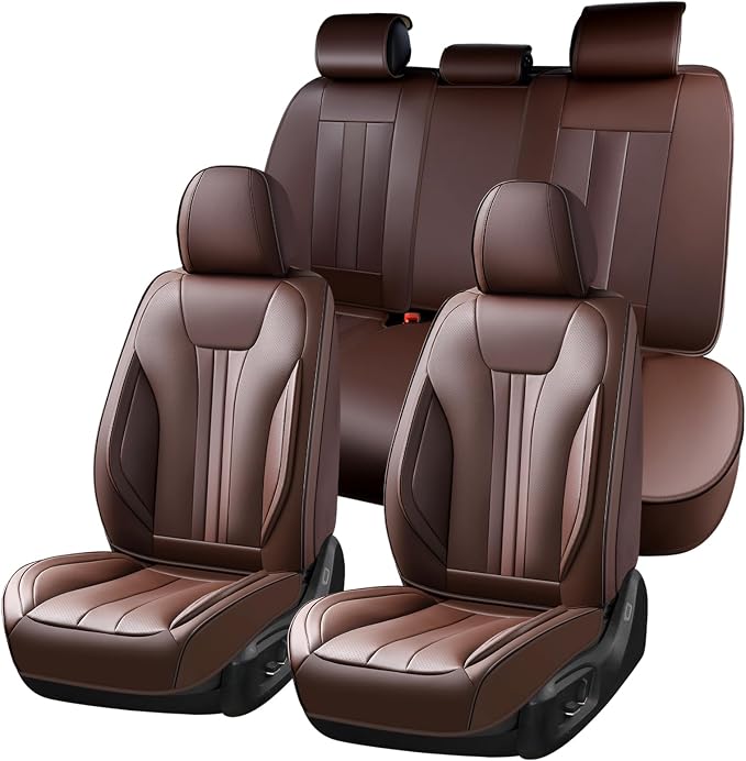 Huidasource Waterproof Faux Leather Car Seat Covers, Universal Fit for Most Cars, SUVs & Trucks, Airbag Friendly, Easy Installation, Scratch Proof for Family Travel, Coffee