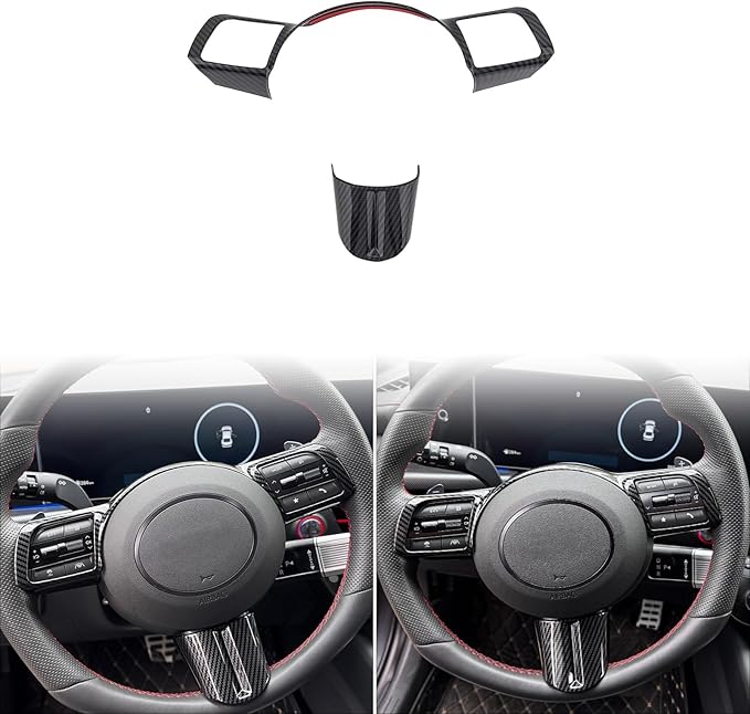 2 PCS Carbon Fiber Car Steering Wheel Frame Cover Steering Wheel Button Panel Protection Frame Compatible with Hyundai Sonata DN8 2024 Accessories【Not Applicable to Sonata N-Series】