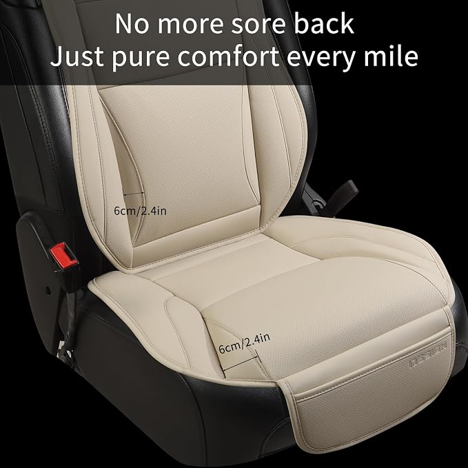 Car Seat Cover Protector for Front Seats – Waterproof, Breathable Faux Nappa Leather, Airbag Compatible, Dual Support for Waist & Legs, Universal Fit for Sedans, SUVs, Pickups (2pcs,Beige)