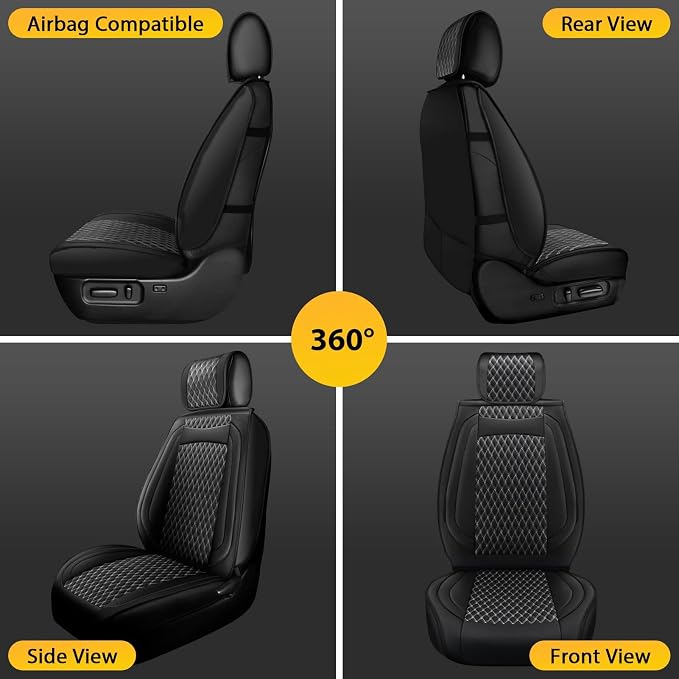 Seat Cover Front Set Compatible with Toyota Tacoma 2009 to 2024 TRD Sport Off Road TRD Pro Limited SR SR5 Package Access Double Extended Cab Pickup Truck Custom Seat Cover(2 Pcs Front Set,Black White)