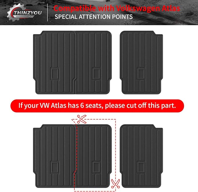 Cargo Liner Compatible with 2018-2025 2026 Volkswagen Atlas (NOT for Cross Sport) Cargo Mat Trunk Liner Kick Mats 2024 VW Atlas Accessories (2nd&3rd Row Backrest Mats+Trunk Mats)