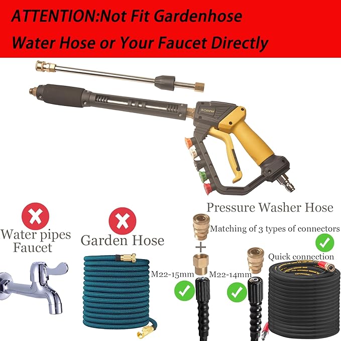 GDHXW High Power Washer Gun,Adjustable Pressure Washer Gun with Extension Wand,Quick Connection,with 5 Nozzle Tips, 2 Adapter,10 O-Rings 5000 PSI,Compatible with Most Pressure Washer