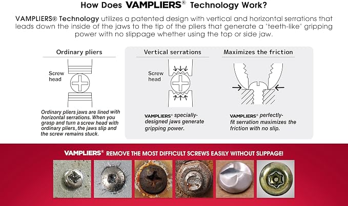 VAMPLIERS 7" Stripped Screw Extractor Pliers. Made in Japan. Multipurpose Combination Linemans Pliers remove Damaged/Rusted/Specialty Screws & Fasteners.