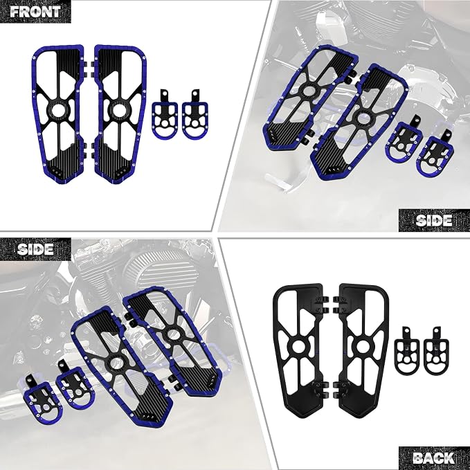 Motorcycle Floorboards Driver Passenger Footboards Wide Foot Pegs Board Pedal Compatible with Touring Electra Road Street Glide Softail Road King Blue Edge