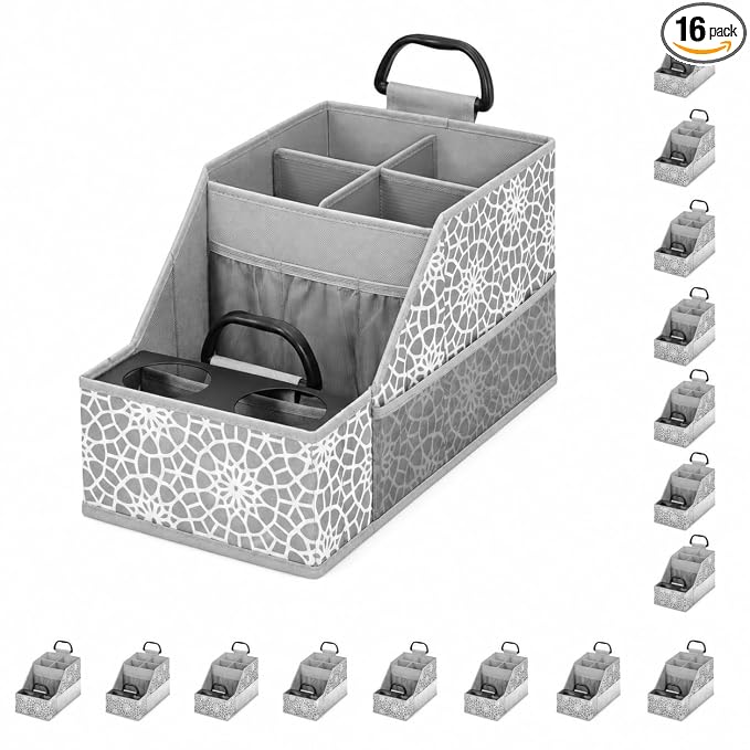 16 Pack Car Seat Organizer with Metal-Reinforced Cup Holders, 12 Storage Compartments Backseat Car Organizer, Travel Essentials for Kids Toys & Snacks, Non-Slip Seat Storage for SUV, Truck, Print