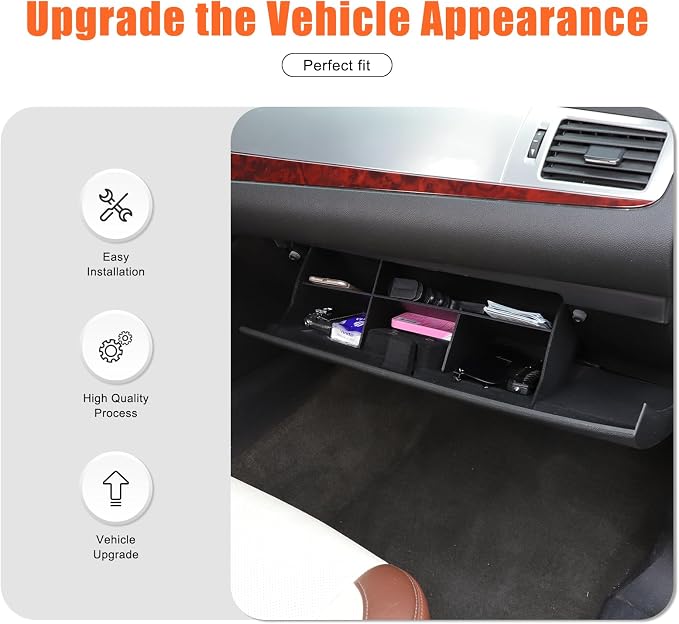 Glove Box Dividers Organizer Compatible with Cadillac Escalade 2007-2014 Accessories, 3 PCS Automotive Center Consoles Insert Glove Compartment Tray Secondary Storage ABS Black