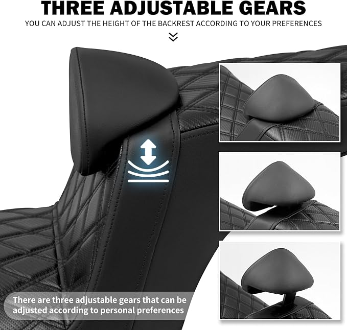 Motorcycles Driver Passenger Seat Cushion Pad One-Piece Seat Leather Pillion with Driver Backrest Fit for Harley Low Rider FXLR FXLRS Sport Glide FLSB 2018-Up (Black Stitching)