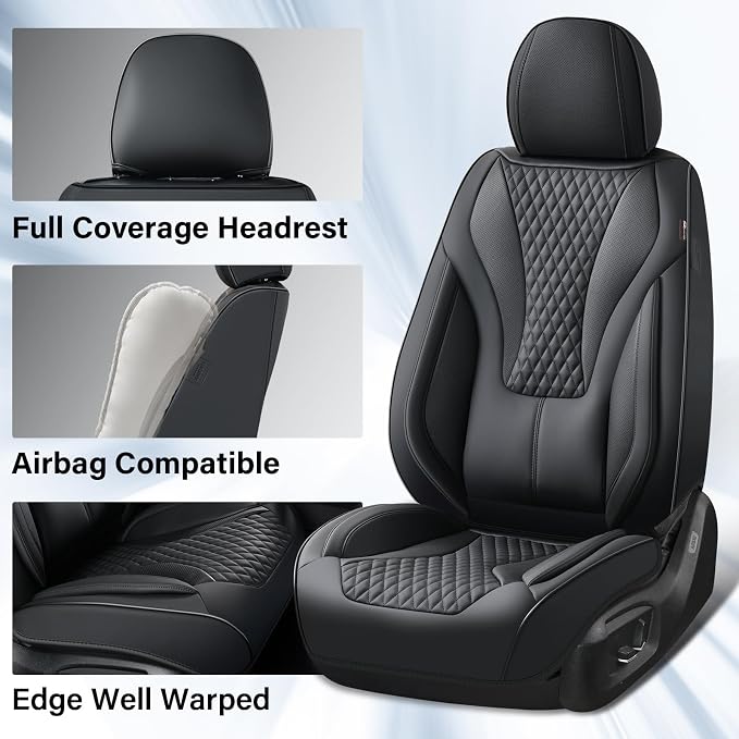 Coverado Waterproof Nappa Leather Car Seat Covers, Automotive Seat Covers Fullset, 5 Seat Car Seat Cushion & Car Seat Protector, Black Front and Rear Covers Universal Fit for Most Cars, SUVs, Trucks