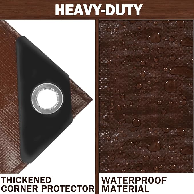 Tarps Heavy Duty Waterproof, 16 Mil Large Tarps with Grommets, UV Resistant and Tear&Fade Resistant, Brown Heavy Duty Tarps for Outdoors Patio Camping, 10 * 20FT