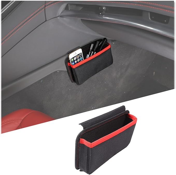 Center Console Side Storage Bag Compatible with Chevrolet Corvette C8 2020-2026, Co-Pilot Center Console Hanging Organizer Storage Bag, Interior Storage Accessories (Passenger Side, Red)