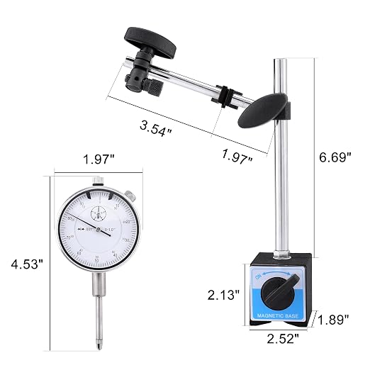 Dial Indicator with Magnetic Base 0-1.0" Tester Gage, Dial Test Indicator 0.001" Precision, Magnetic Dial Indicator Base Holder with Fine Adjustment