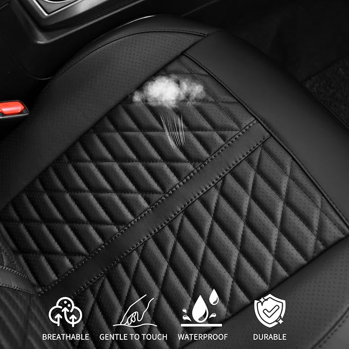 Car Seat Covers Fit for Toyota Tacoma 2016-2023 3rd Gen Double & Crew Cab SR SR5 Limited TRD Sport/Pro/Off Road Full Set,Waterproof Breathable Leather Full Coverage (Black)