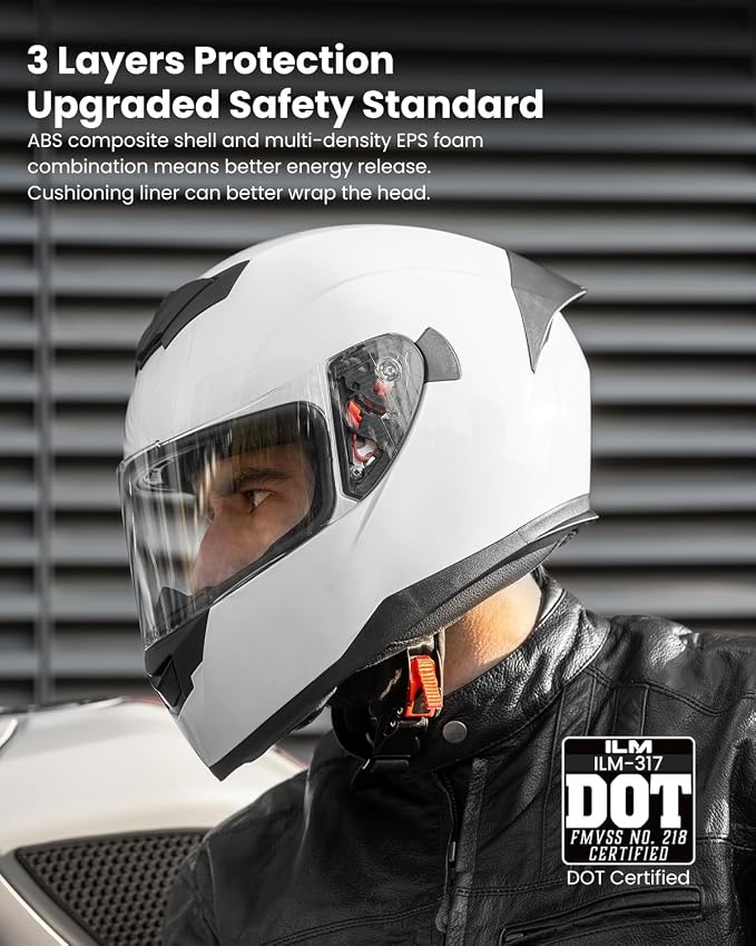ILM Full Face Motorcycle Helmet for Motocross Street Bike DOT Certified 2 Visors Model-317(White, XL)
