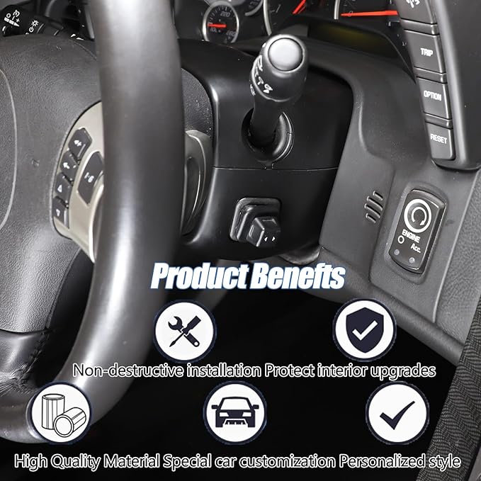Steering Column Cover Trim Kit Compatible with Chevy Corvette C6 2005-2013, Carbon Fiber Pattern Steering Wheel Base Trim Cover Accessories (Matte Black)