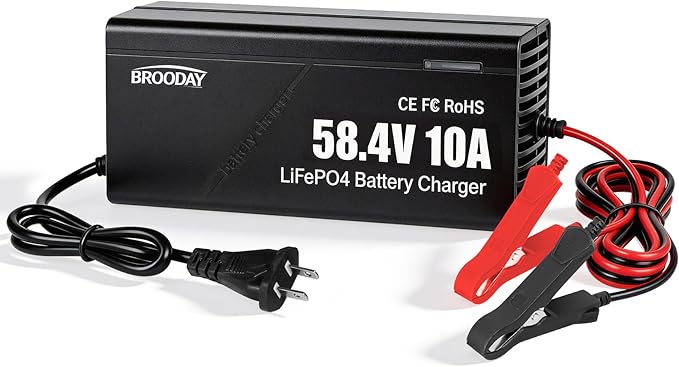 48V 10A LiFePO4 Battery Charger, 58.4V Lithium Battery Charger, Fast Charging, Over-Current and Over-Voltage Protection for 48V Lithium Iron Phosphate Batteries