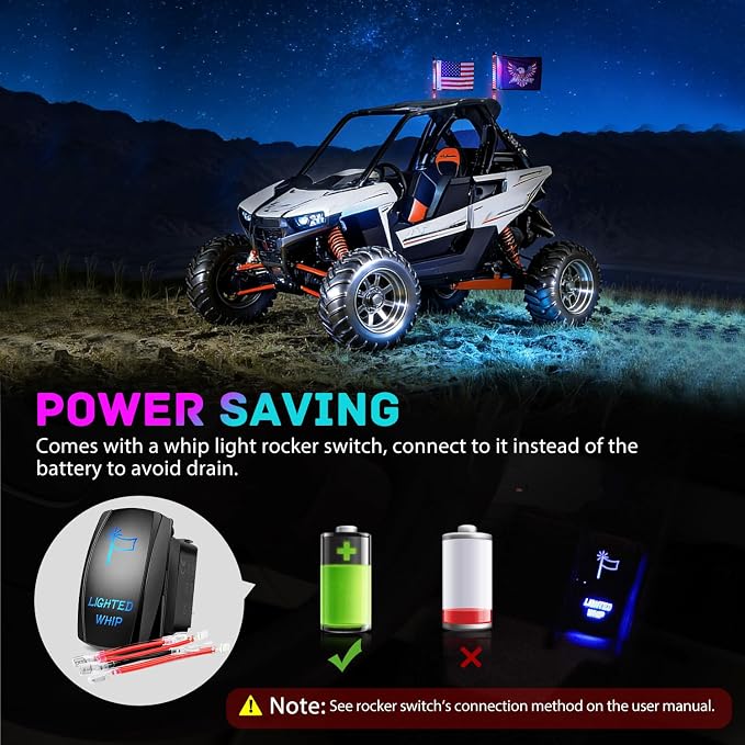 Nilight LED Whip Light 2 PC 2FT COB RGB Spiral Lighted Antenna with Spring Base, Bluetooth App & Remote Control DIY Chasing Patterns & Music Sync Safety Whips for ATV UTV RZR Polaris Can-Am Truck