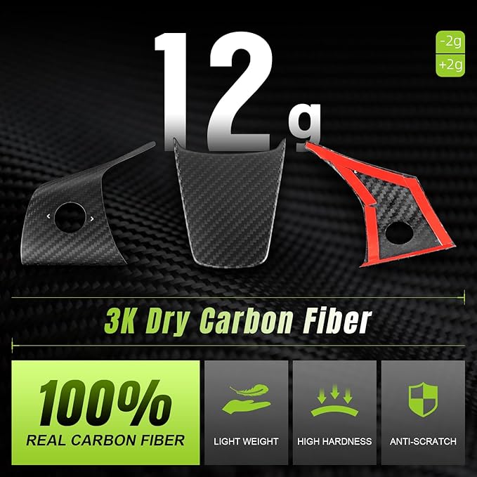 Steering Wheel Trim Cover 3PCS for 2017-2023 Tesla Model 3&Y,3K Toray Dry Carbon Fiber Interior Accessories Compatible with Tesla Model 3&Y(Matte Black)