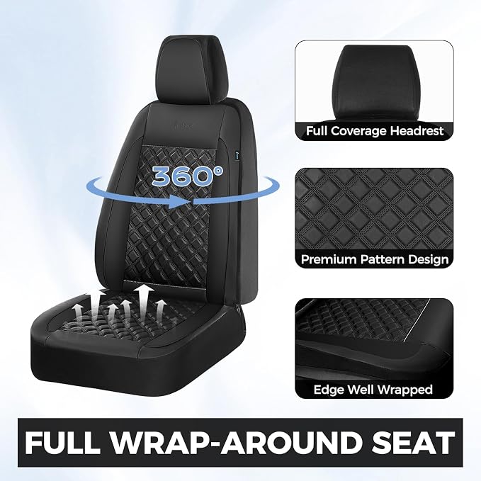 FLORICH Seat Covers, Front Seat Covers 2 PCs, Automotive Seat Cover for Cars, Luxury Leather Universal Seat Cover Accessories Fit for Most Cars SUV Truck Sedans(Black)