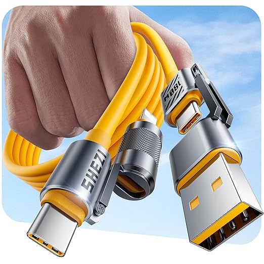 2025 Silicone 4-in-1 USB C Cable 140W Compatible with Lightning Cable Fast Charging & Data Transfer, Support to CarPlay & Android Auto, 5FT Multi Cord Combo Charger for iPhone/iPad