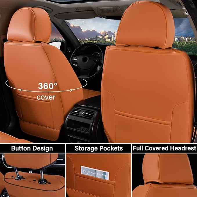 Coverado Seat Covers, Car Seat Covers Full Set, Faux Leather Seat Covers for Cars, Automotive Seat Covers Car Seat Protector Car Accessories Fit for Most Sedans SUV Pick-up Truck(Black&Brown)