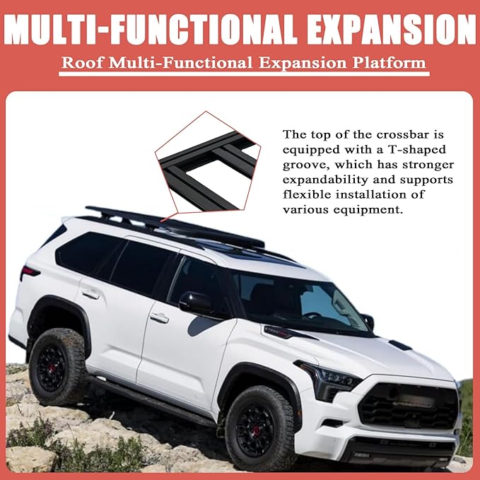 Roof Rack Cargo Basket & Roof Rack Cross Bars for Toyota Sequoia 2023 2024 2025 2026 Roof Luggage Carrier Kit Aluminum Black