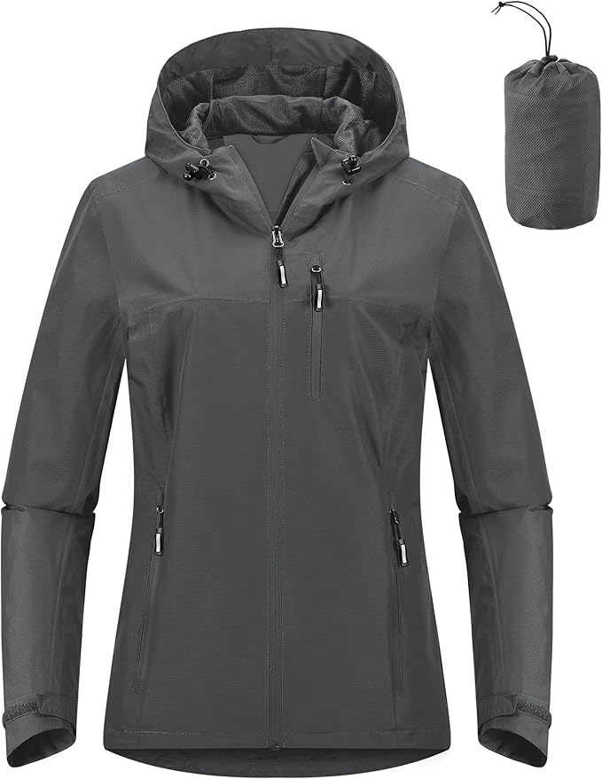 Outdoor Ventures Packable Rain Jacket Women Lightweight Waterproof Raincoat with Hood Cycling Bike Jacket