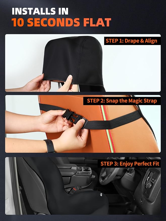 2 Pack Waterproof Car Seat Covers - Universal Fit Rubber Front Seat Protectors for SUVs, Sedans & Trucks - Non-Slip Backing for Fitness, Gym & Pets - Black