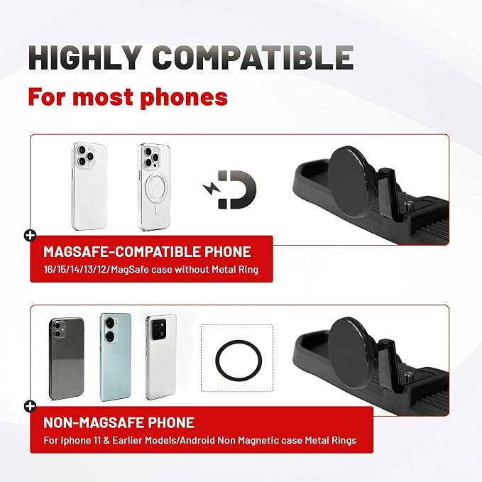 Dash Magnetic Phone Mount for 2024-2026 Jeep Wrangler JL JLU & Gladiator JT Accessories (NOT for 4XE), Multi-Mount 360° Rotating Phone Holder Dashboard Tray with Metal Rod