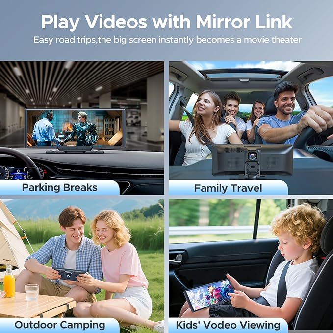 Topexplore 9.26'' Carplay Screen with 2.5K Dash Cam and 1080P Backup Camera | Portable Wireless Car Play Android Auto, Upgrade Navigation, Mirror Link, Voice Control, Hands-Free for iOS 11+ Android 11+