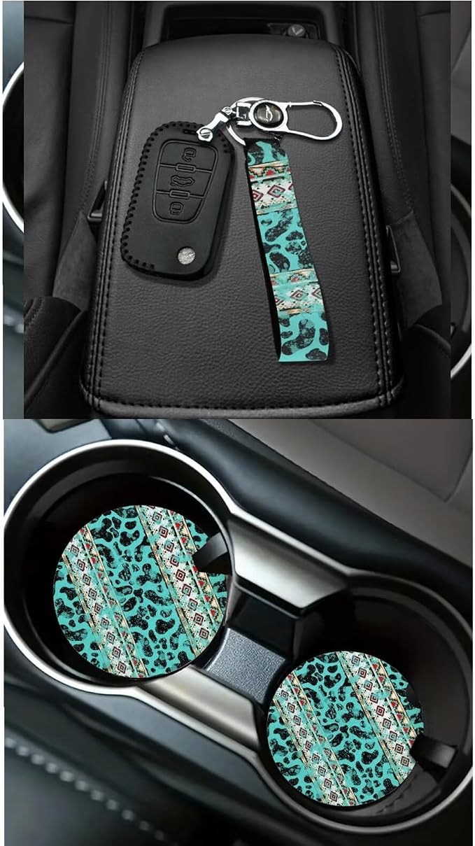 XYZCANDO Tribal Stripes Car Accessories Sets 15 PCS Car Seat Cover Set Steering Wheel Cover Garbage Bag Storage Box Rear View Mirror Cover Seat Belt Pads Cover Coasters Keychain Fit Most Cars