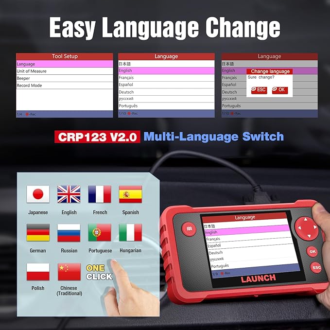 Launch Crp123 V2.0 Obd2 Scanner, 2026 Engine/Abs/SRS/Transmission Car Diagnostic Tool with Oil Reset/Throttle Adaption/SAS Relearn, Check Engine Code Reader, Lifetime Update Scan Tool