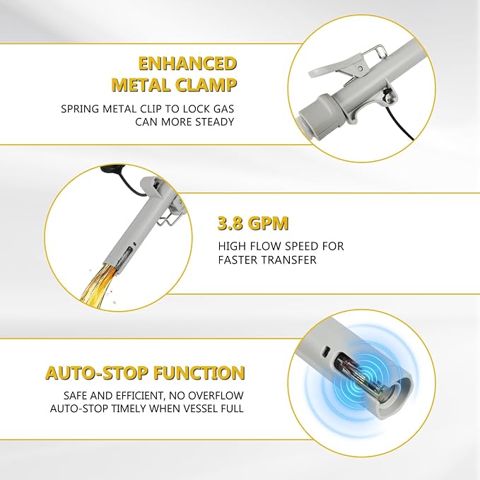 Automatic Fuel Transfer Pump with Auto-Stop, 3.8 Gallon per Min, 51'' Extra Long Hose,Battery or USB Powered, 4 Can Adapters, Fast and Safe Portable Gas Can Pump for Oil, Diesel,Gasoline.