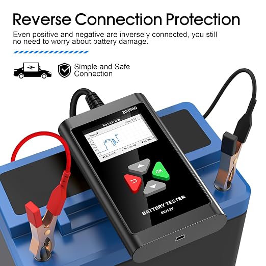 BM560 6V 12V Car Battery Tester, 100-2000 CCA Voltage Tester 2Ah-220Ah Digital Auto Battery Analyzer Internal Resistance Tester Automotive Alternator for Cars/Trucks/Motorcycles/Boats